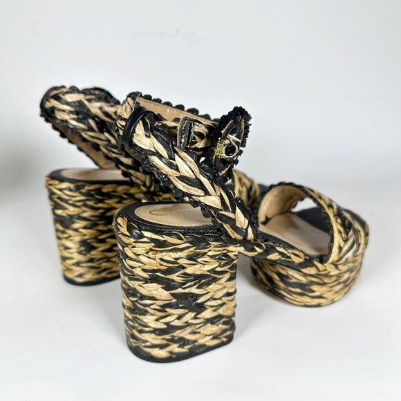 Sam Edelman Black Natural Raffia Lliana sz 7 Woven Platform Sandals Ankle Strap - Picture 14 of 15